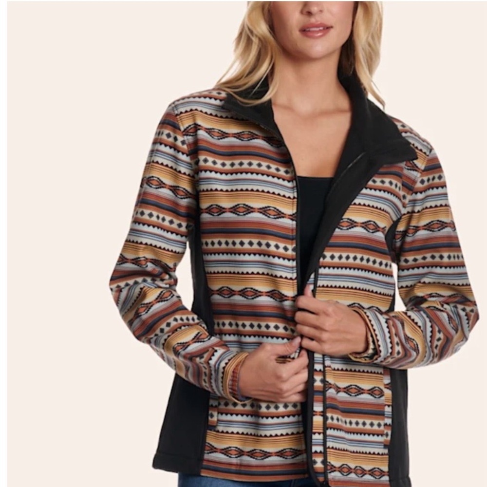 Aztec-Pattern Utility Jacket with Black Trim - image 1
